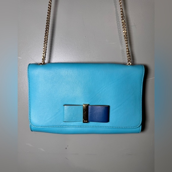 Chloé Wallet on Chain clutch blue leather with with blue bow and gold hardware - Picture 2 of 16